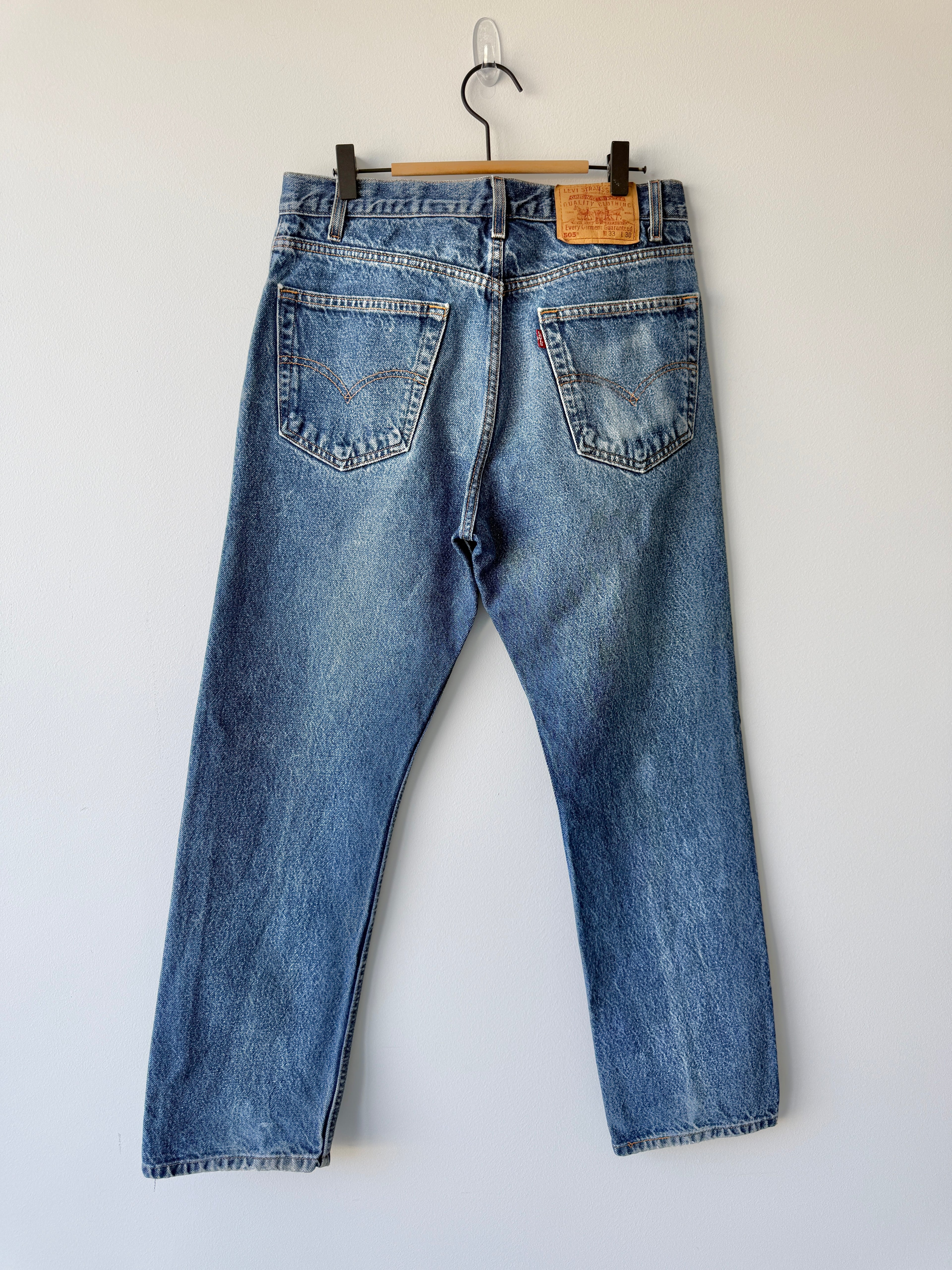W31 L29 vintage Levis 505 30/31” measured waist dark blue 505s made in 90s  Wallet mark