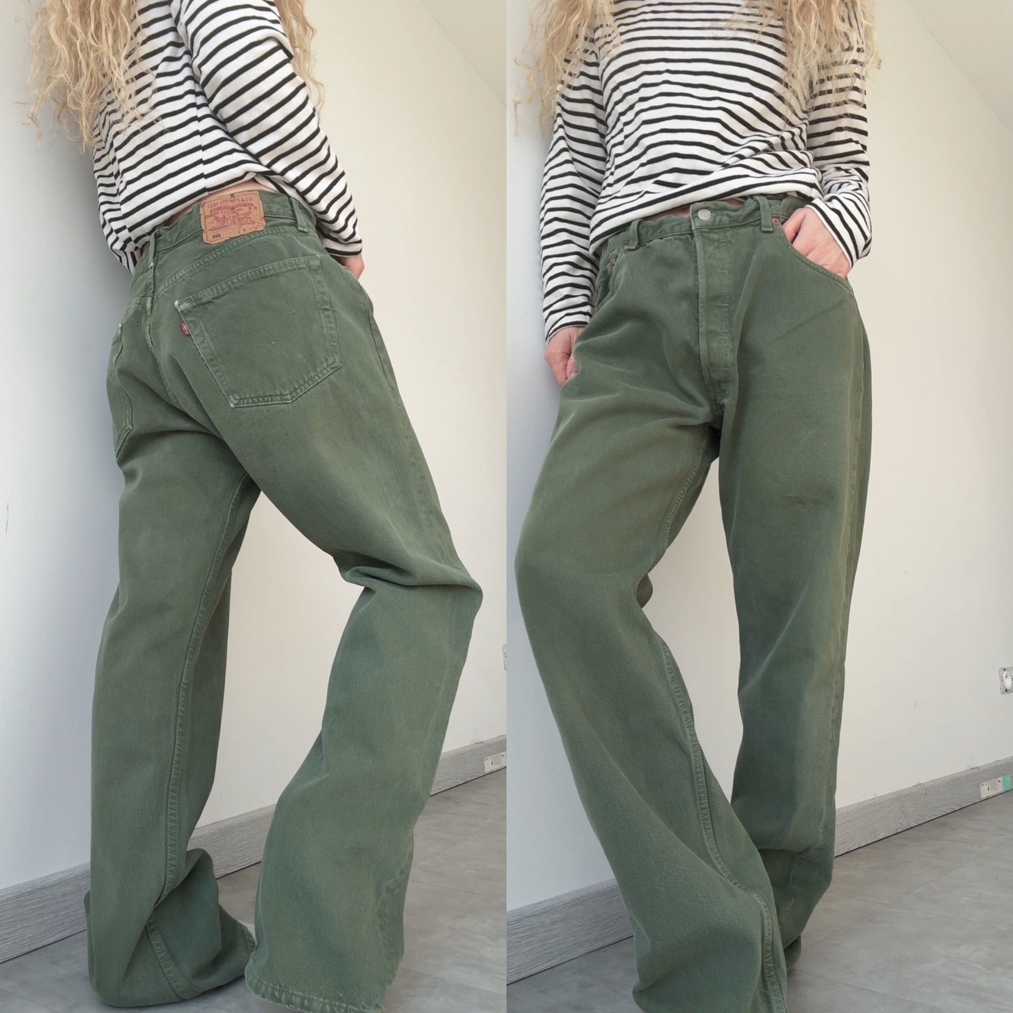 W35 L31 vintage Levis 501 34-35” measured dark green denim 90s USA 501s