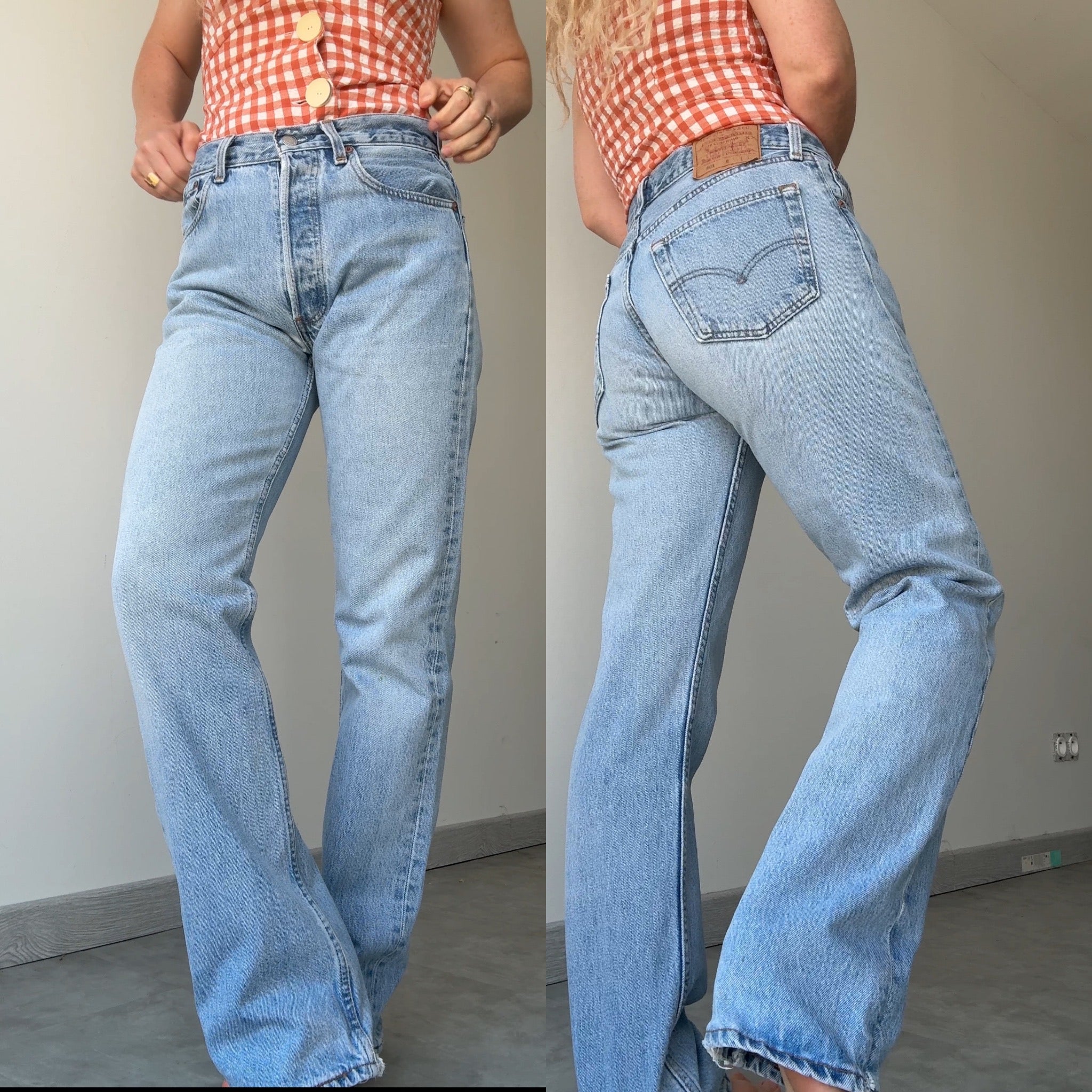 W29 L31 vintage Levis 501 29” measured waist light faded blue USA 90s 501s