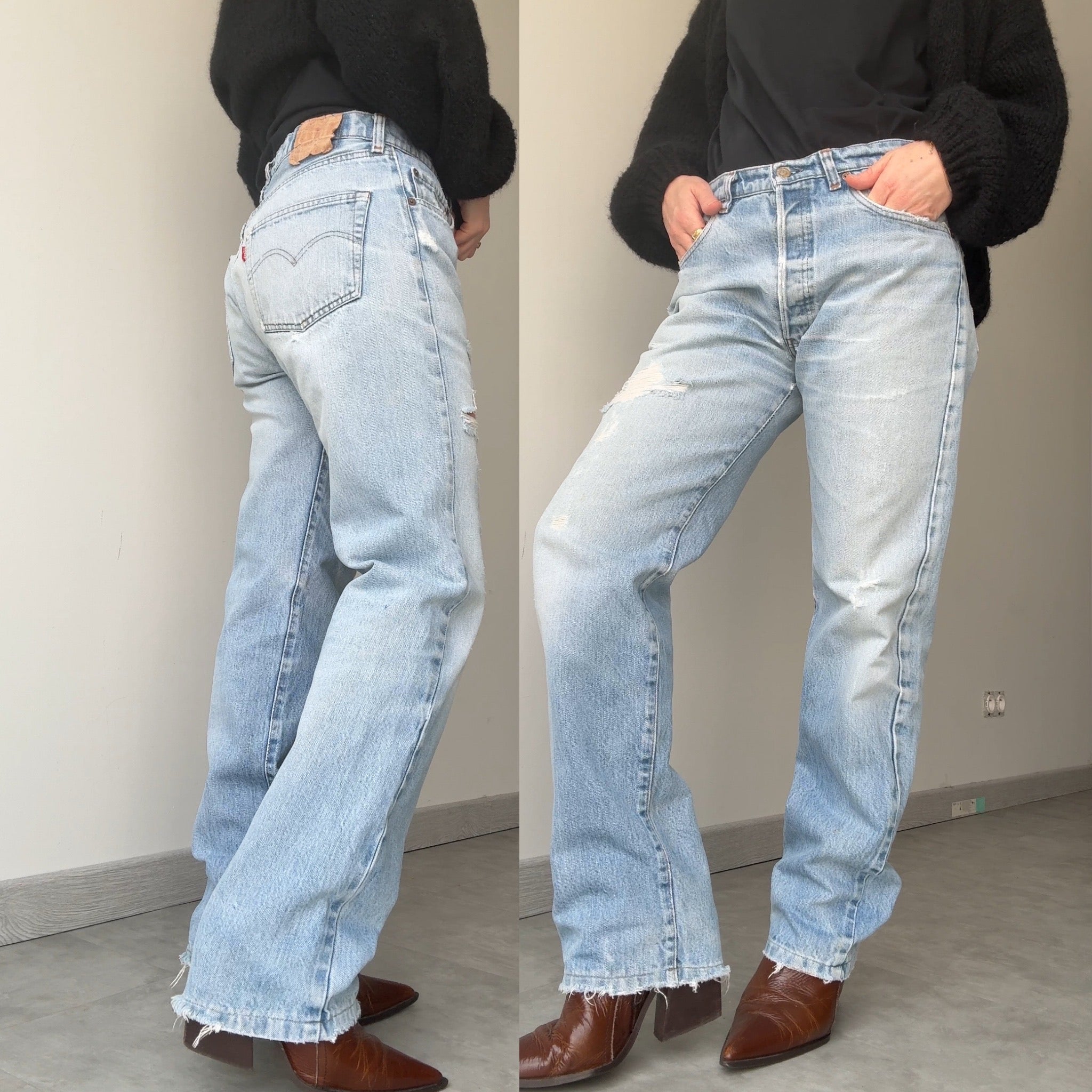 W32 L30 vintage Levis 501 31-32” measured distressed light blue denim 80s 501s