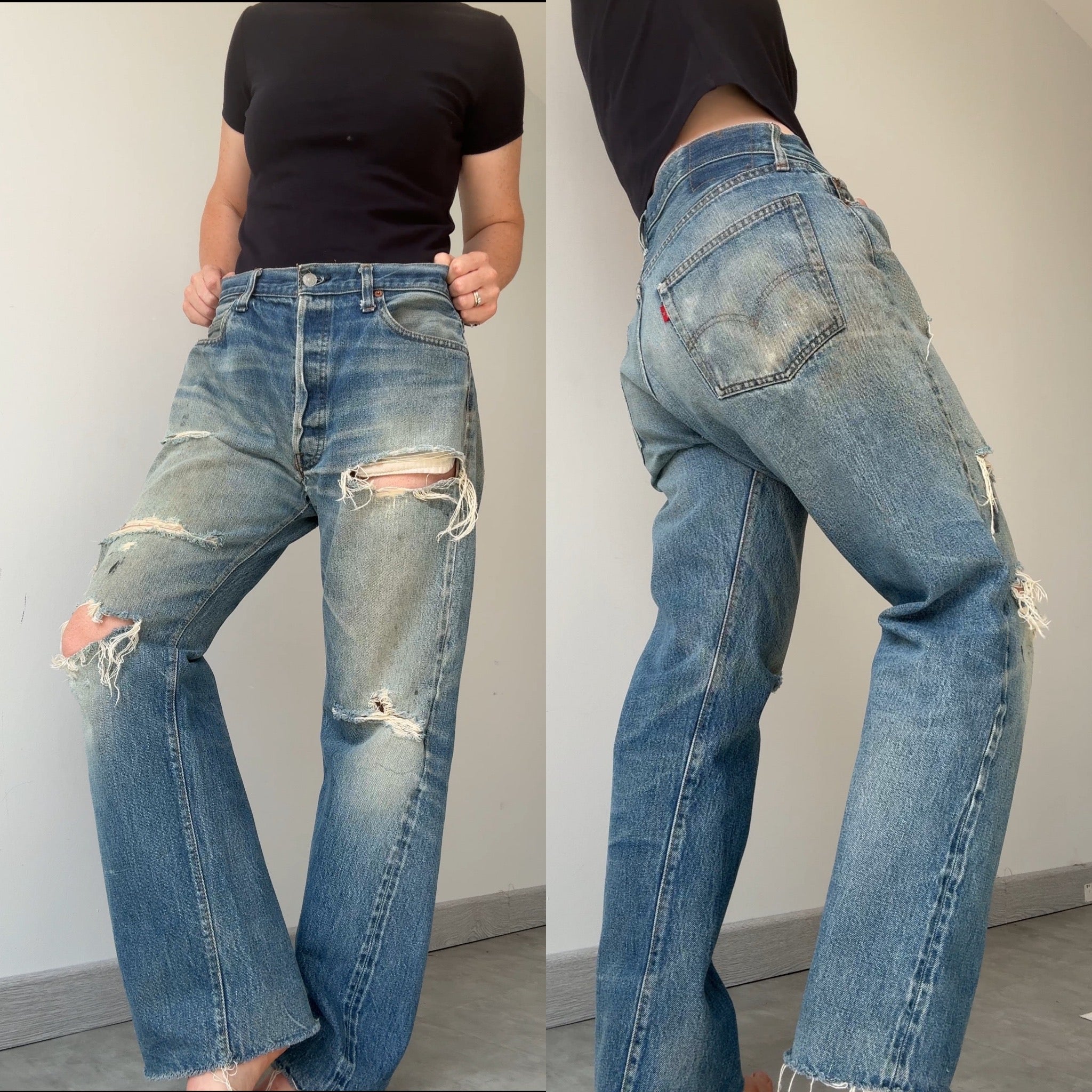 Selvedge soft W34 L28 vintage Levis 501xx 32/34” measured waist light faded blue USA 70s  501 selvedge