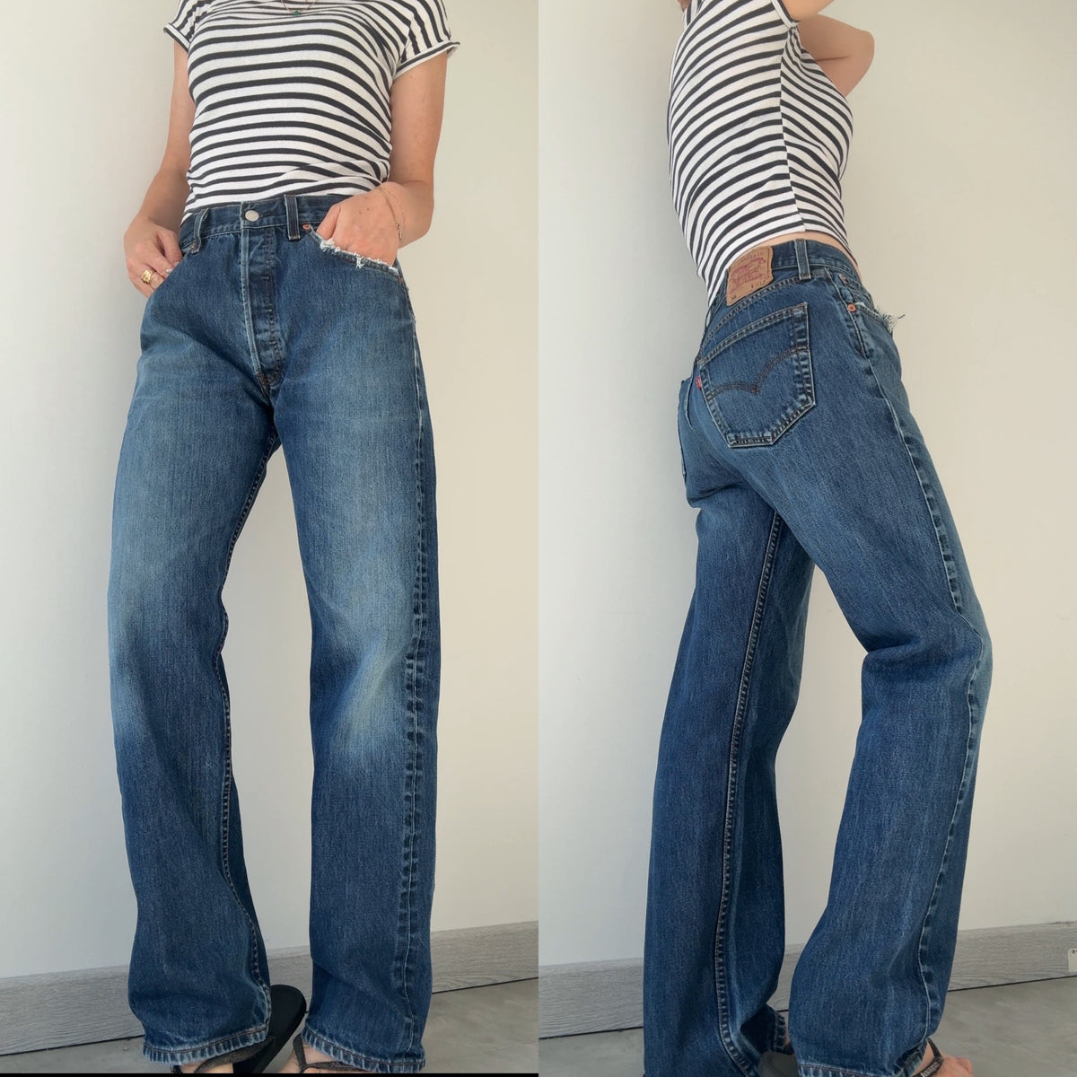 W29 L30 vintage Levis 501 29” measured waist dark indigo faded blue 501s Y2K