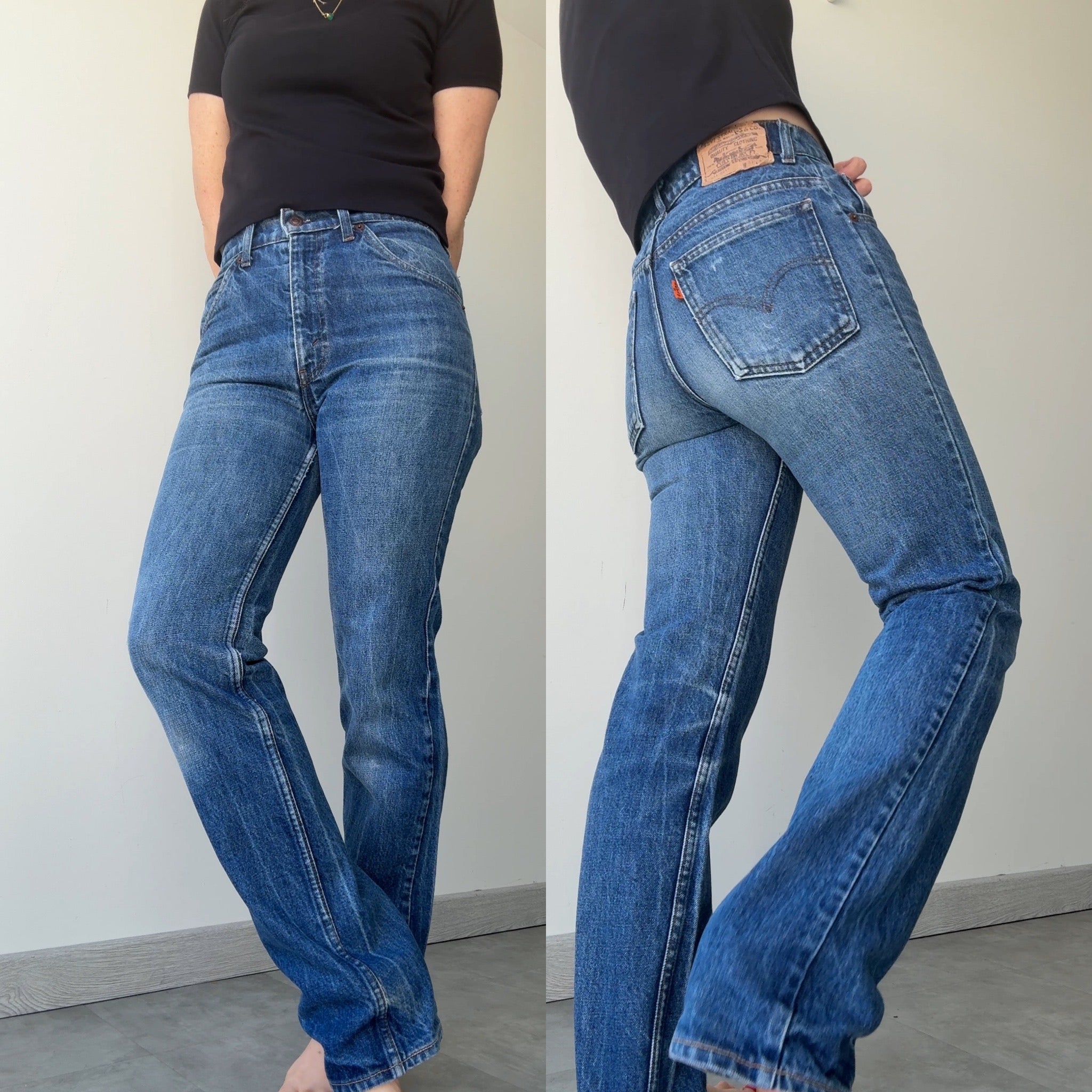 W27 L30 vintage Levis 631 26-27” measured dark faded blue denim orange tab 80/90s Levi’s 631s