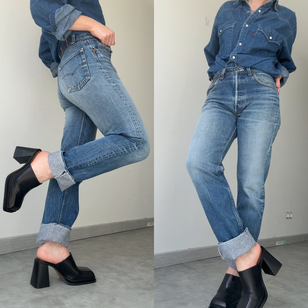 Soft W29 L30 vintage Levis 501s 28/29” measured dark fade whiskers blue denim Levi’s 501s 80s USA
