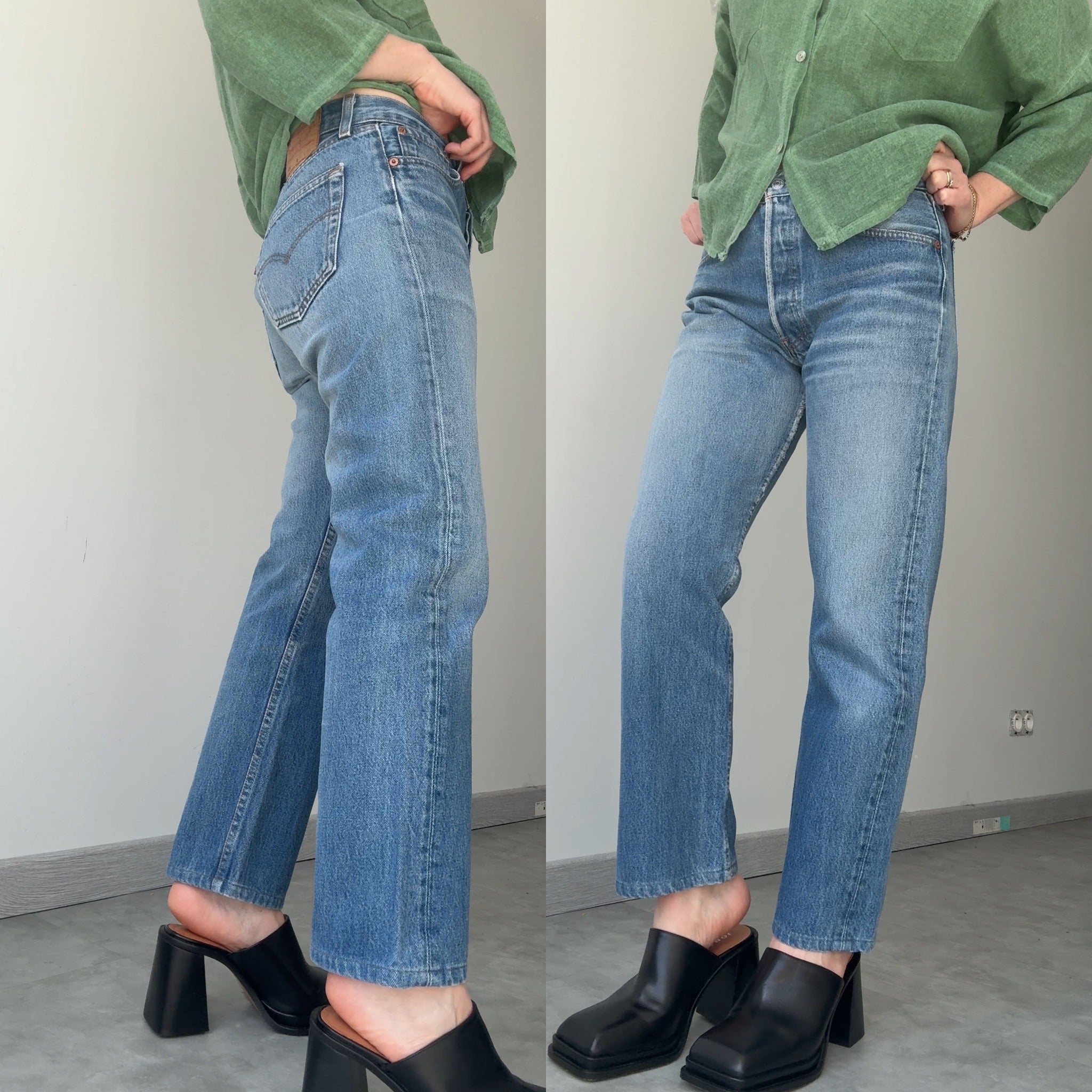 W29 L27 vintage Levis 501s 28/29” medium blue whiskers fade denim Levi’s 501s 90s USA