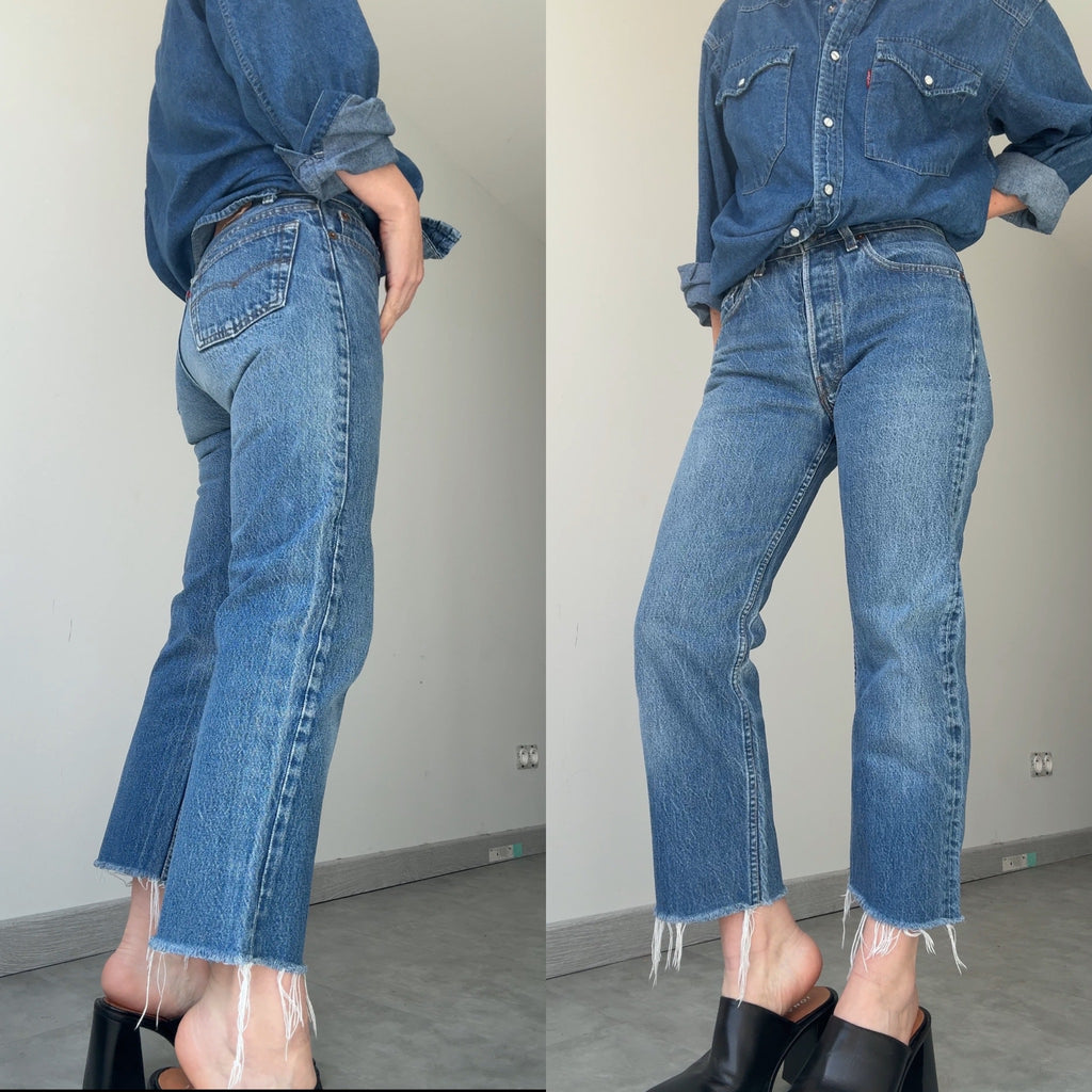 W28 L26 vintage Levis 501s 28” dark raw blue faded blue Levi’s 501 student fit early 90s