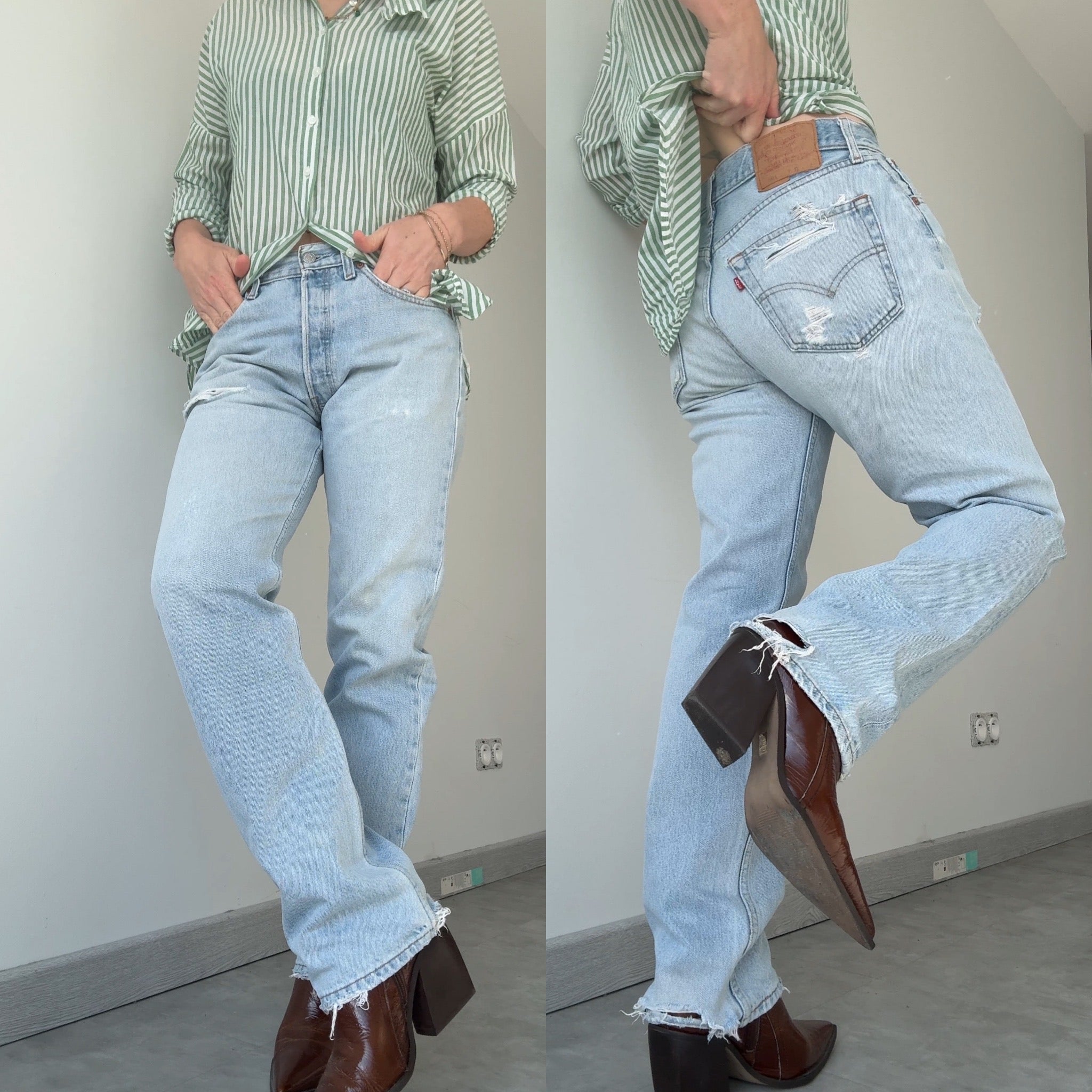 W30 L31 vintage Levis 501 29/30” light blue Levi’s 501s destroyed but beautiful denim