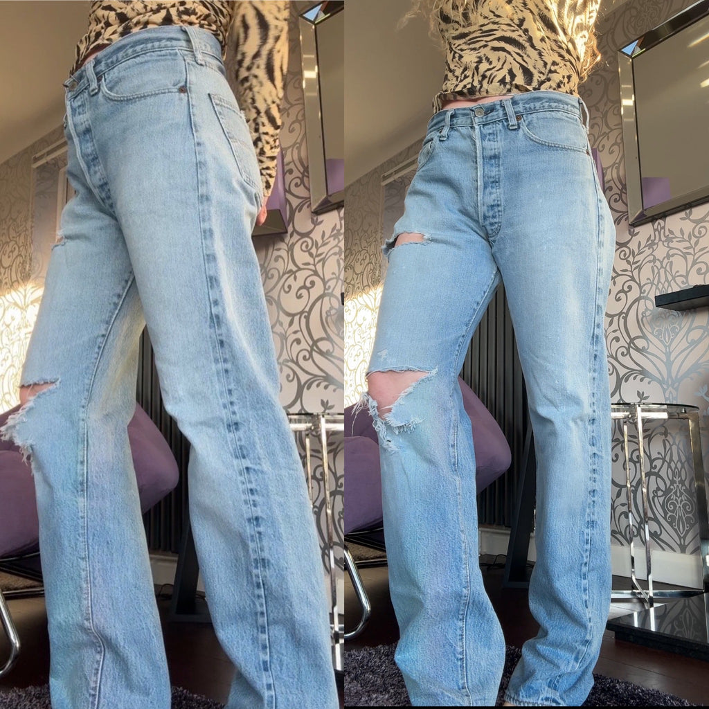 W31 L32 vintage Levis 501 30/31” measured light faded blue denim 70’s 501s USA button 6