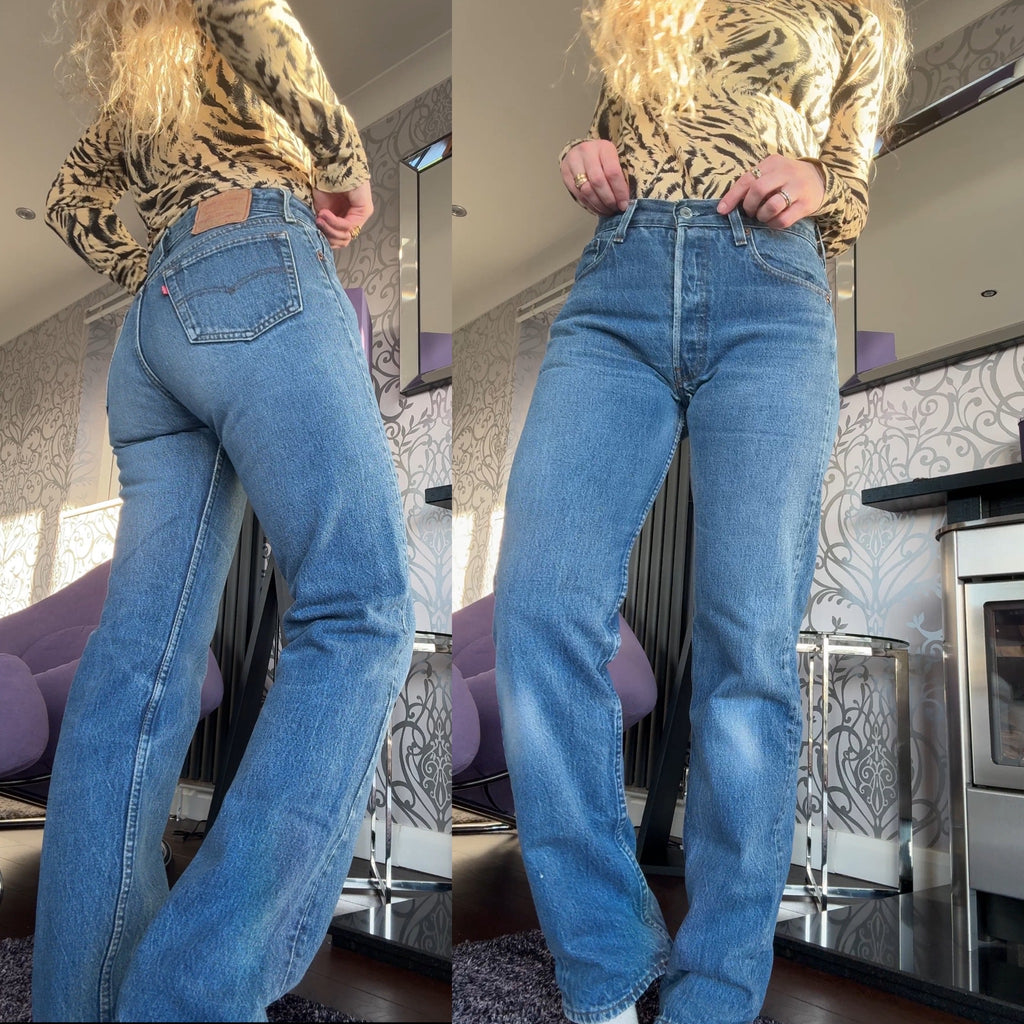 W29 L30 vintage Levis 501 27-29” measured dark faded blue 80s USA Levi’s 501s