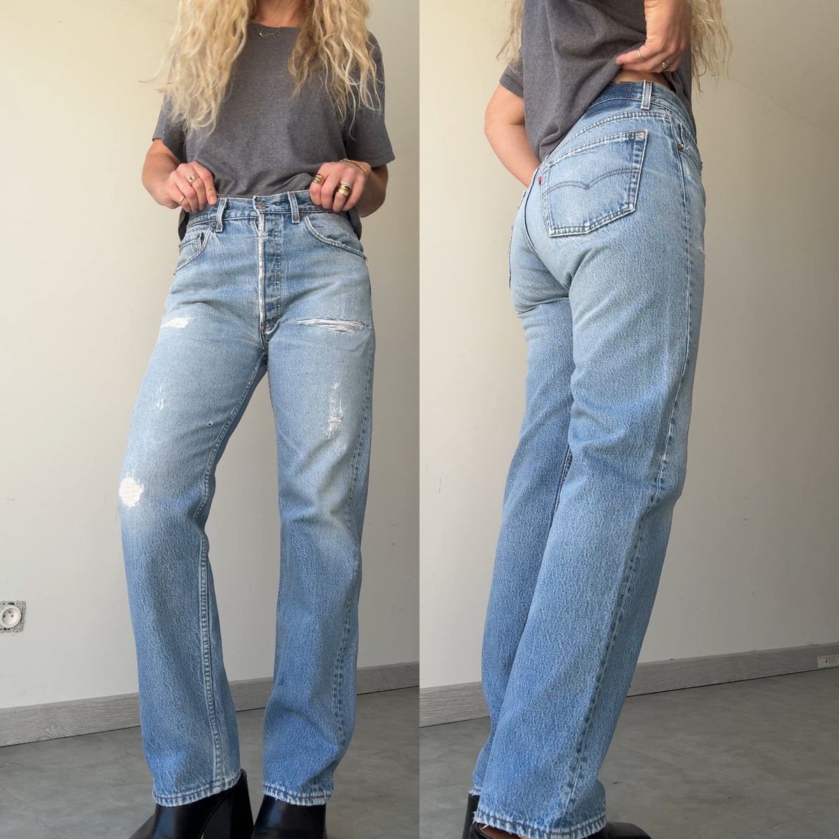 W30 L29 vintage Levis 501 29/30” measured waist faded light blue distressed early 90s USA 501s