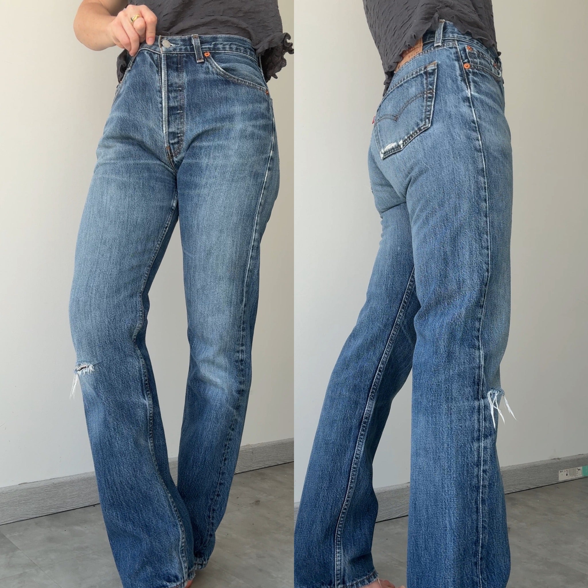 Soft W28 L31 vintage Levis 501 27/28” measured waist faded dark blue 501s 90s denim