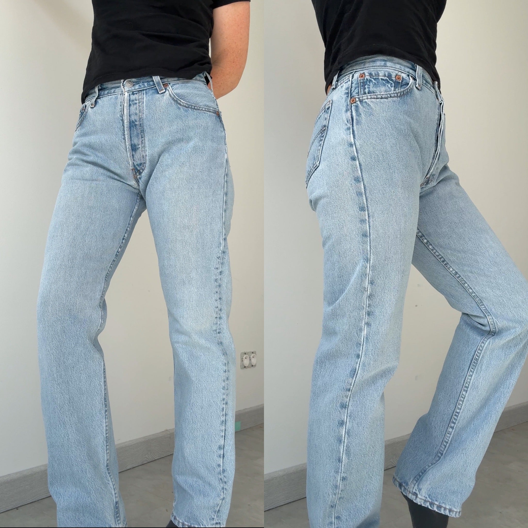 W27 L29 vintage Levis 501 27” measured waist light blue 501s 90s USA student fit denim