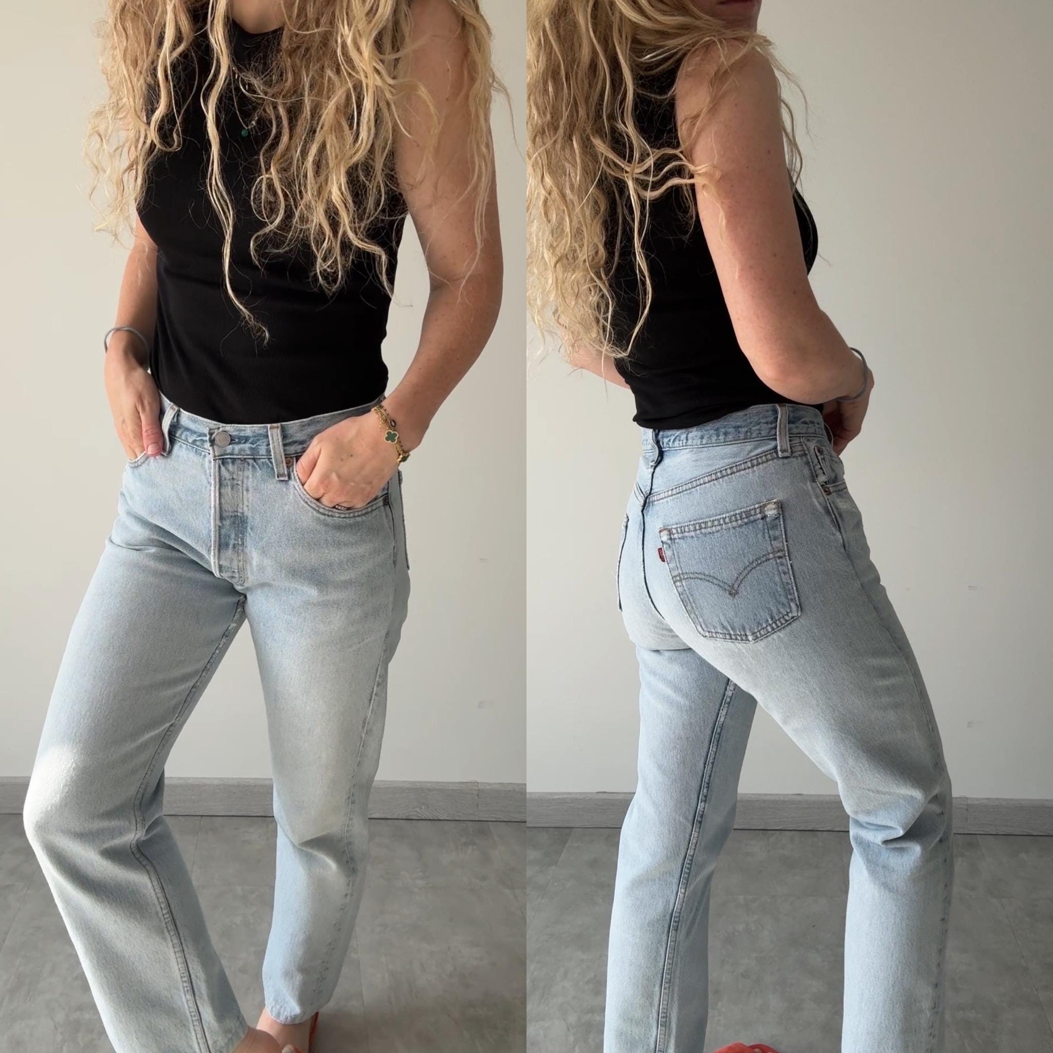 Soft W28 L27 Levis 501 vintage 28” waist light blue faded blue 501s made in USA 90s tag for women