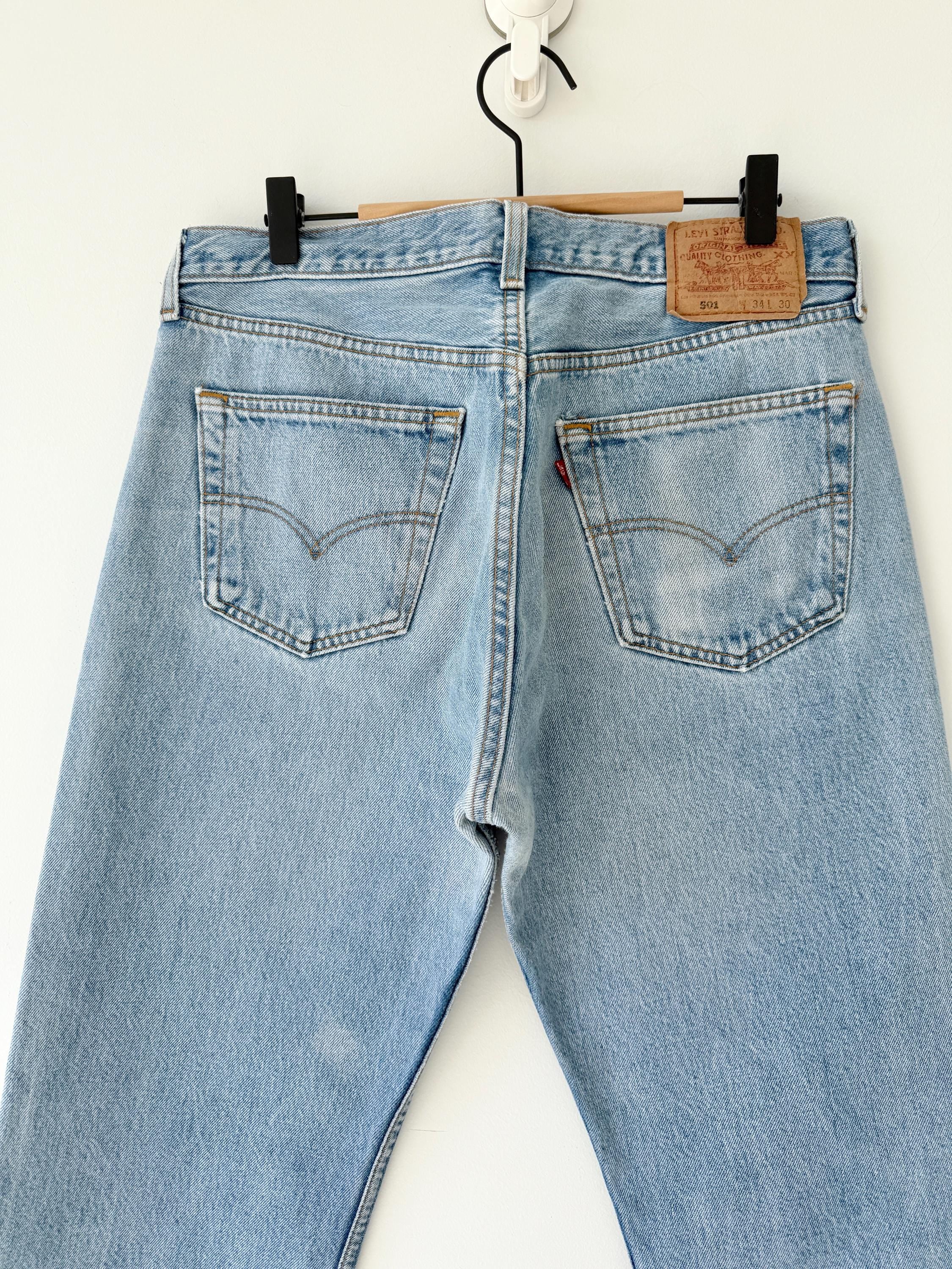 W31 L30 Levis 501 vintage 31” measured waist faded blue 90s made in USA hol