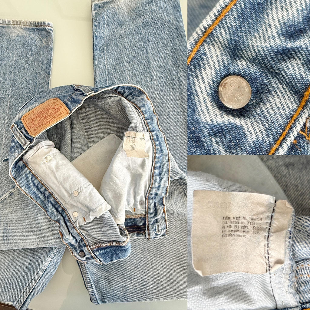 Held ***w31 L33 Levis 505 vintage 30-31” waist medium blue 505s made in USA 80s straight leg jeans