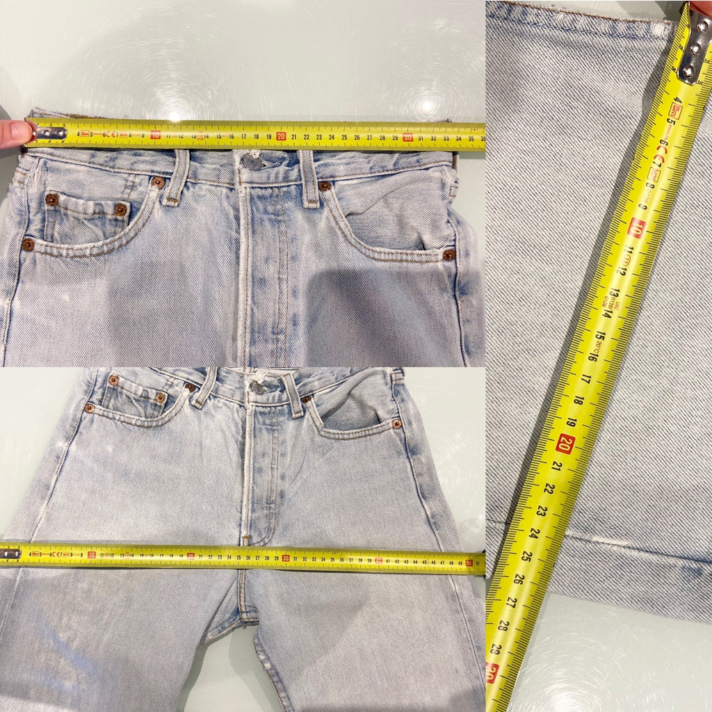 w25 L32 Vintage Levi’s 501 jeans stone wash light distressed soft made in France 1995 faded blue
