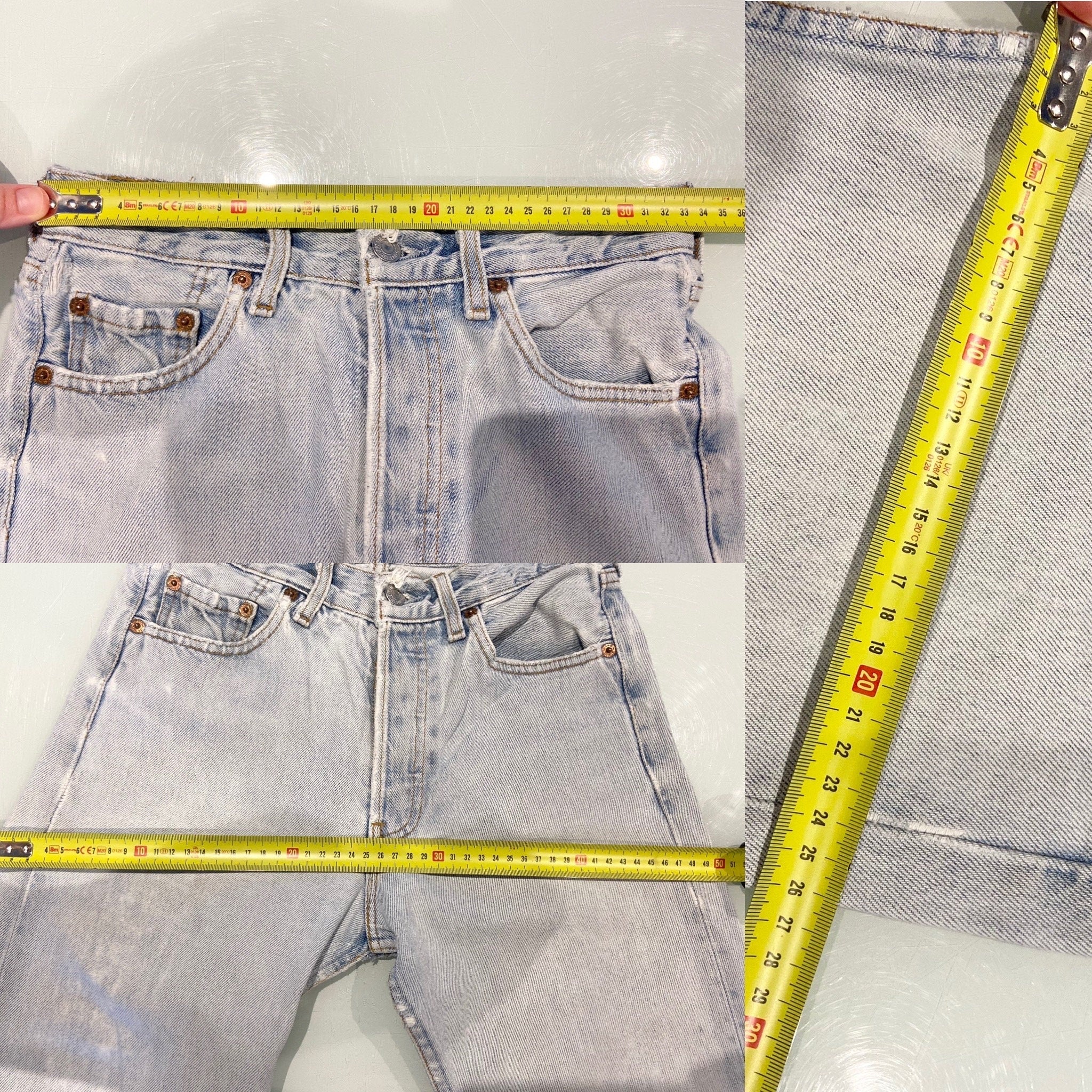 w25 L32 Vintage Levi’s 501 jeans stone wash light distressed soft made in France 1995 faded blue