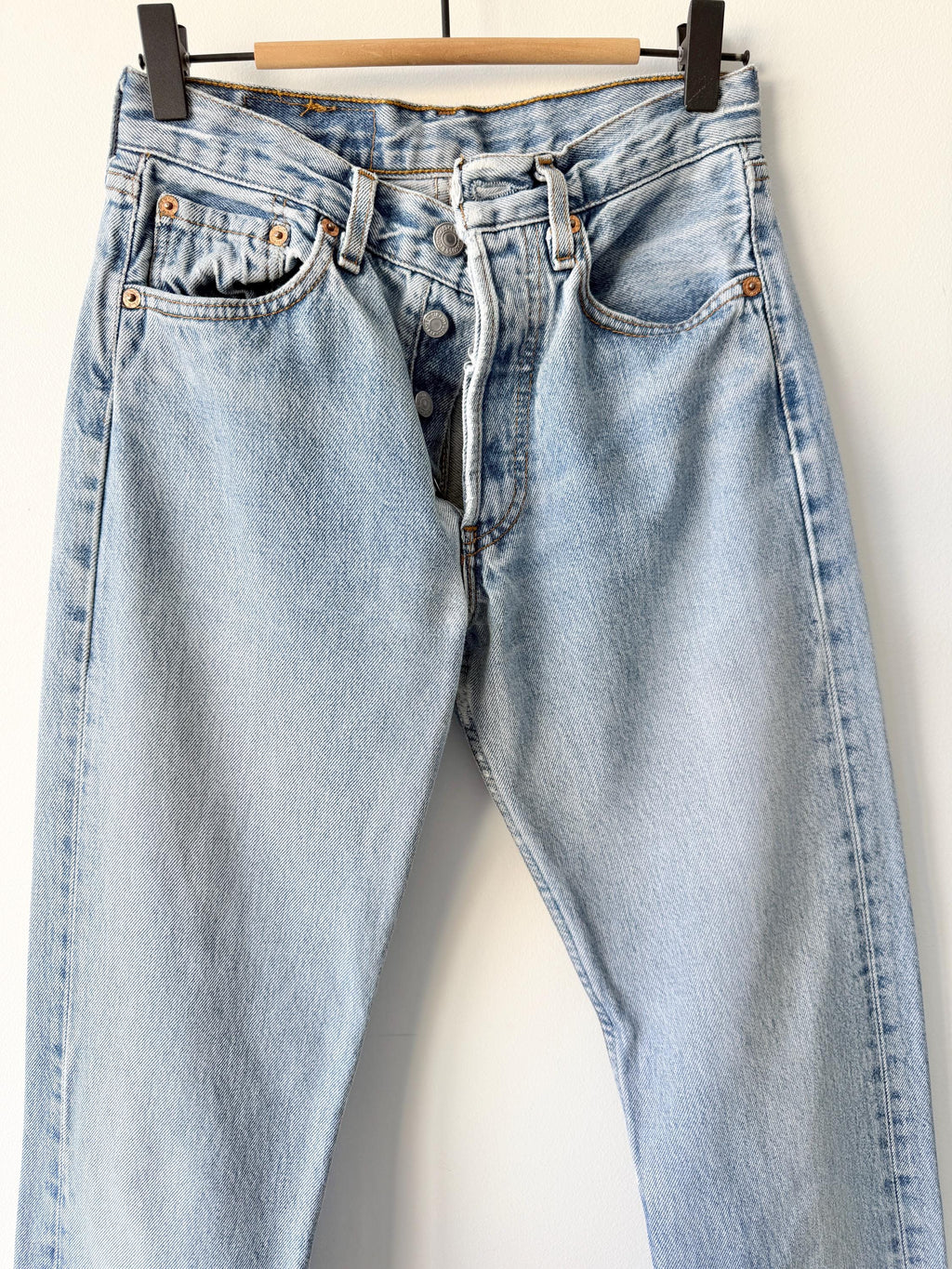 W25 L33 vintage Levis 501 24-25” measured waist light faded denim made in 90s