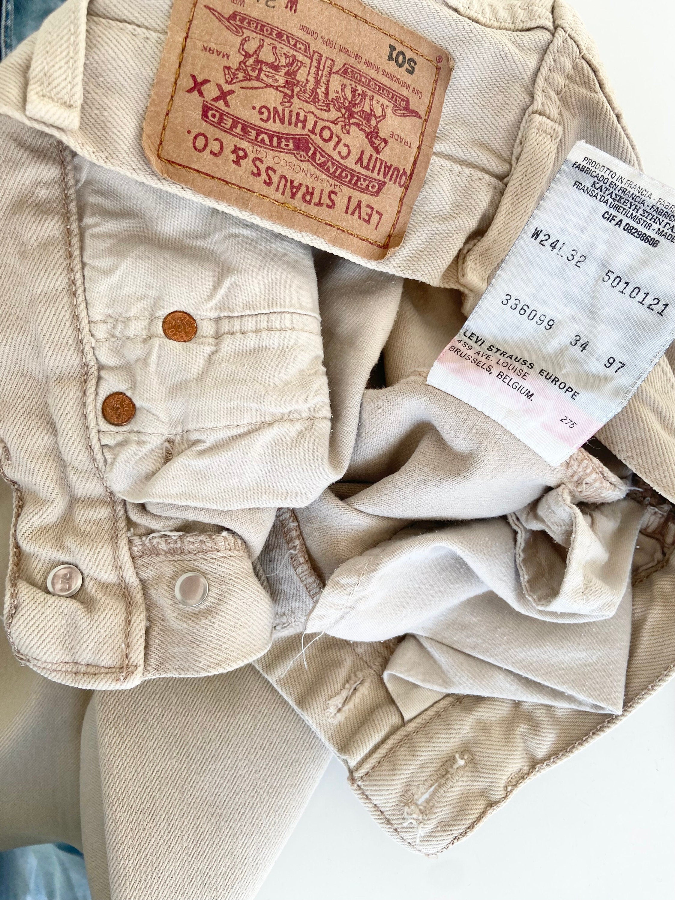 Levis 501 jeans w22 L30 beige denim Levi’s vintage 501 made in France 90s