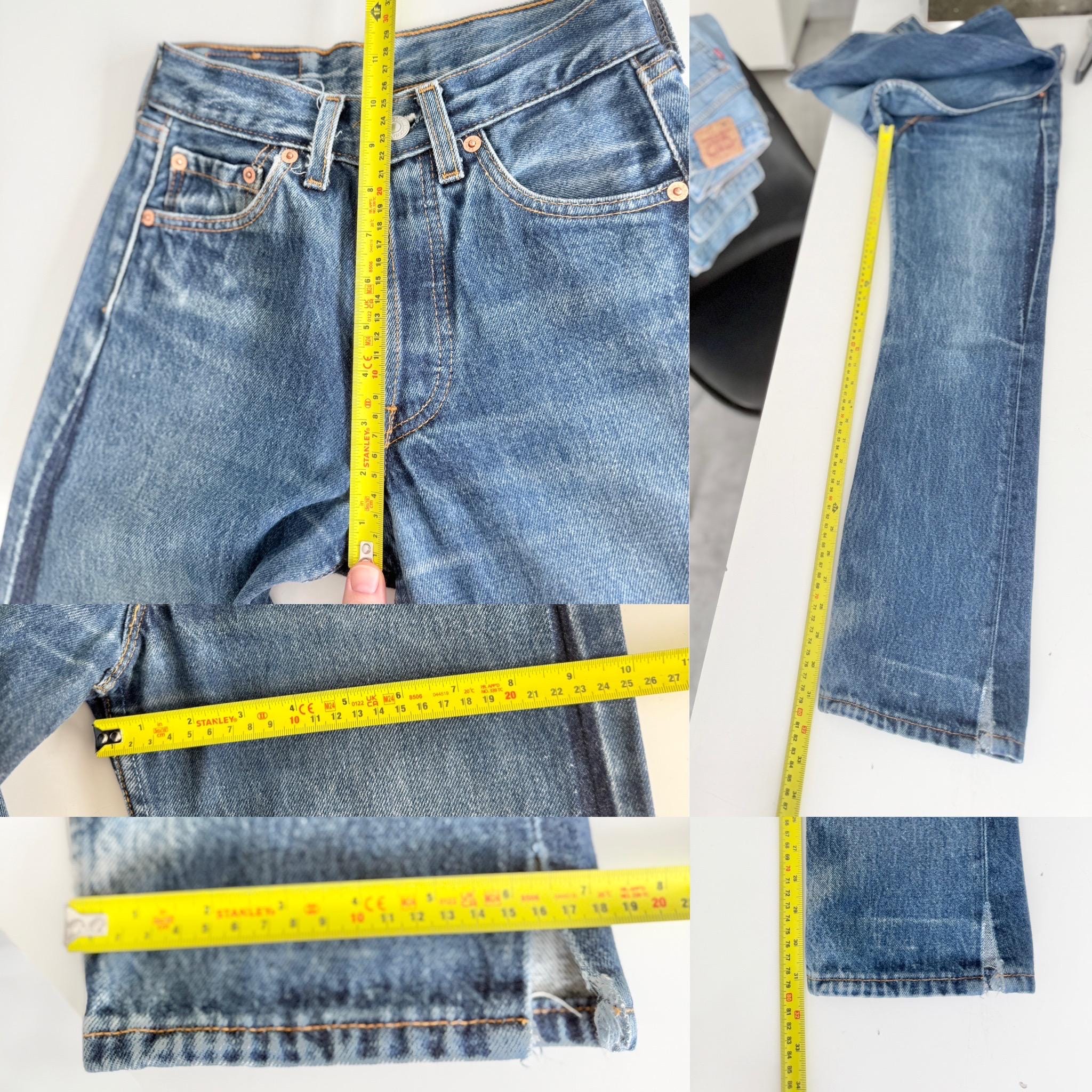 soft Levis 501s  vintage w22/23 L31 dark faded blue 501s made in U.K. 90s straight leg jeans 501 22”/23” waist (mayuk)
