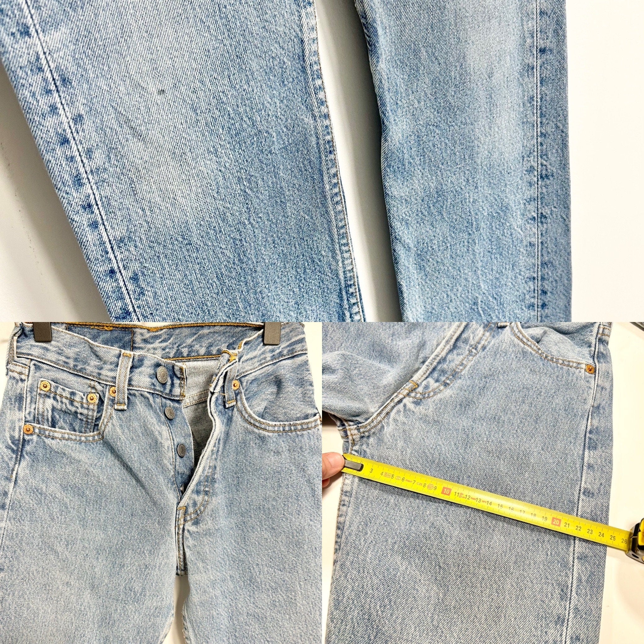 Levis 501 jeans w22 L27 medium blue denim faded blue wash light blue 501 vintage 501s England