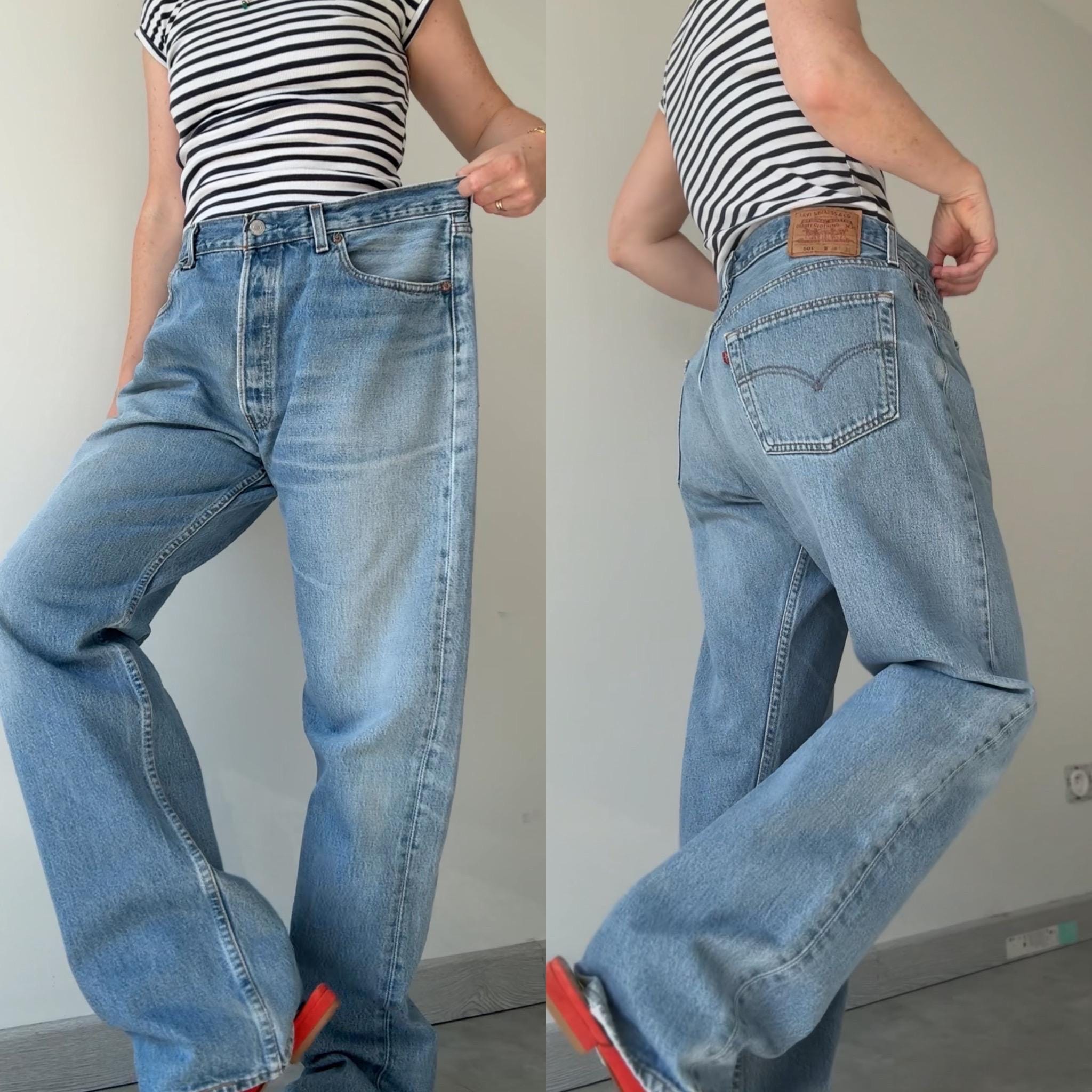 W36 L32 Levis 501 vintage 35-36” measured waist medium faded blue 501s made in USA 90s