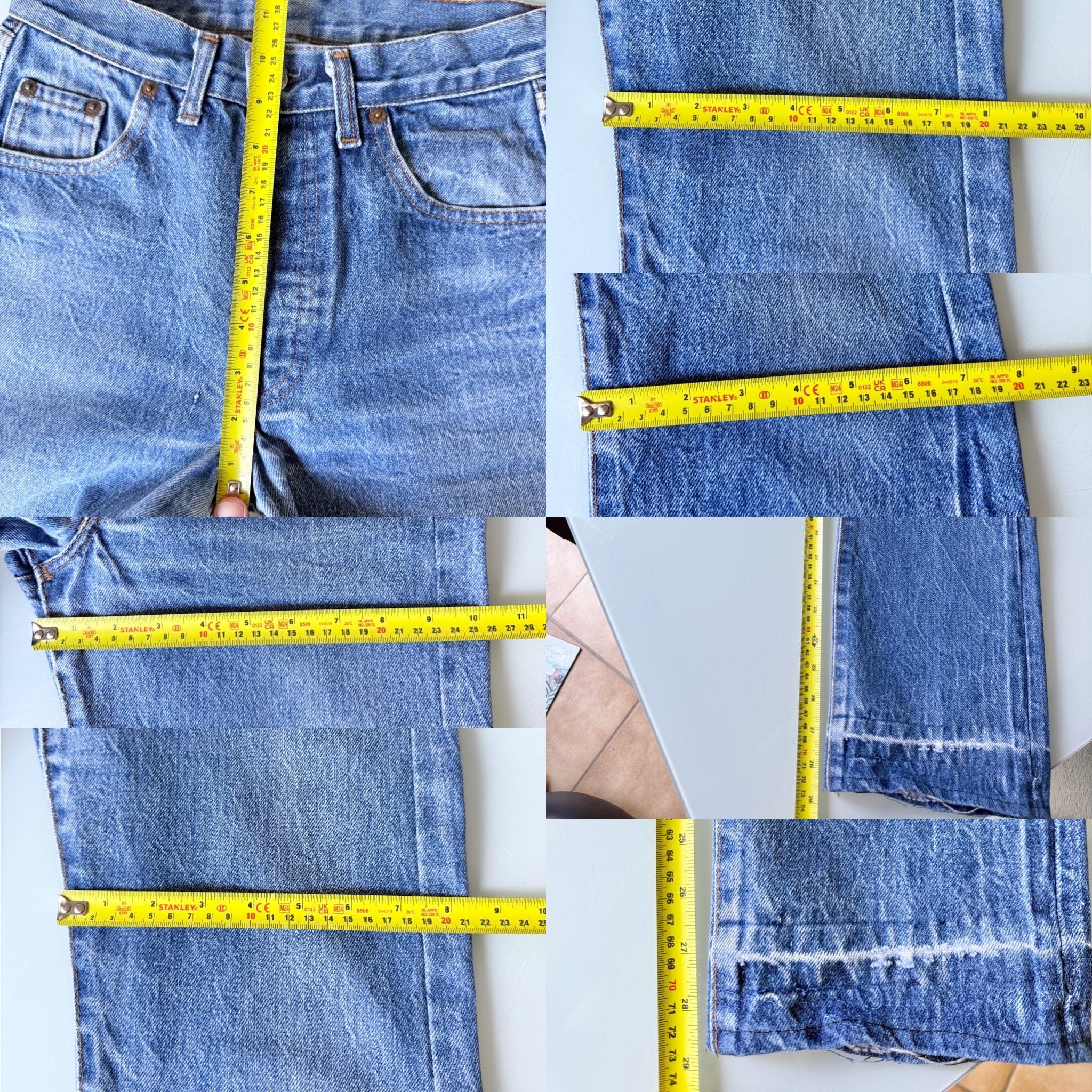 W26 L28 Levis 501 vintage 25-26” measured waist raw dark blue faded  made in 70s France  hol