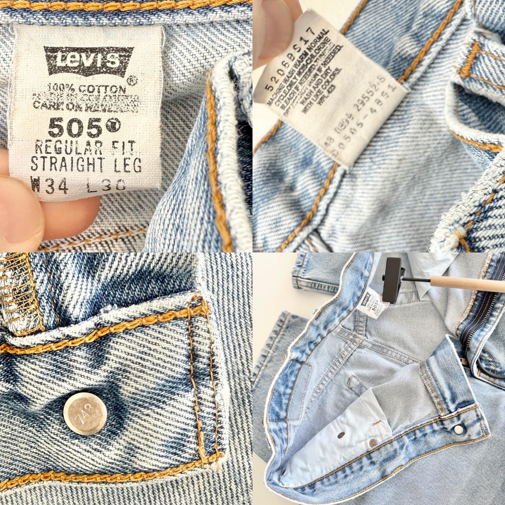 Levis 505s  vintage w30/32 L29 light faded blue 505s made in Columbia 90s straight leg jeans 505 30”/32” waist