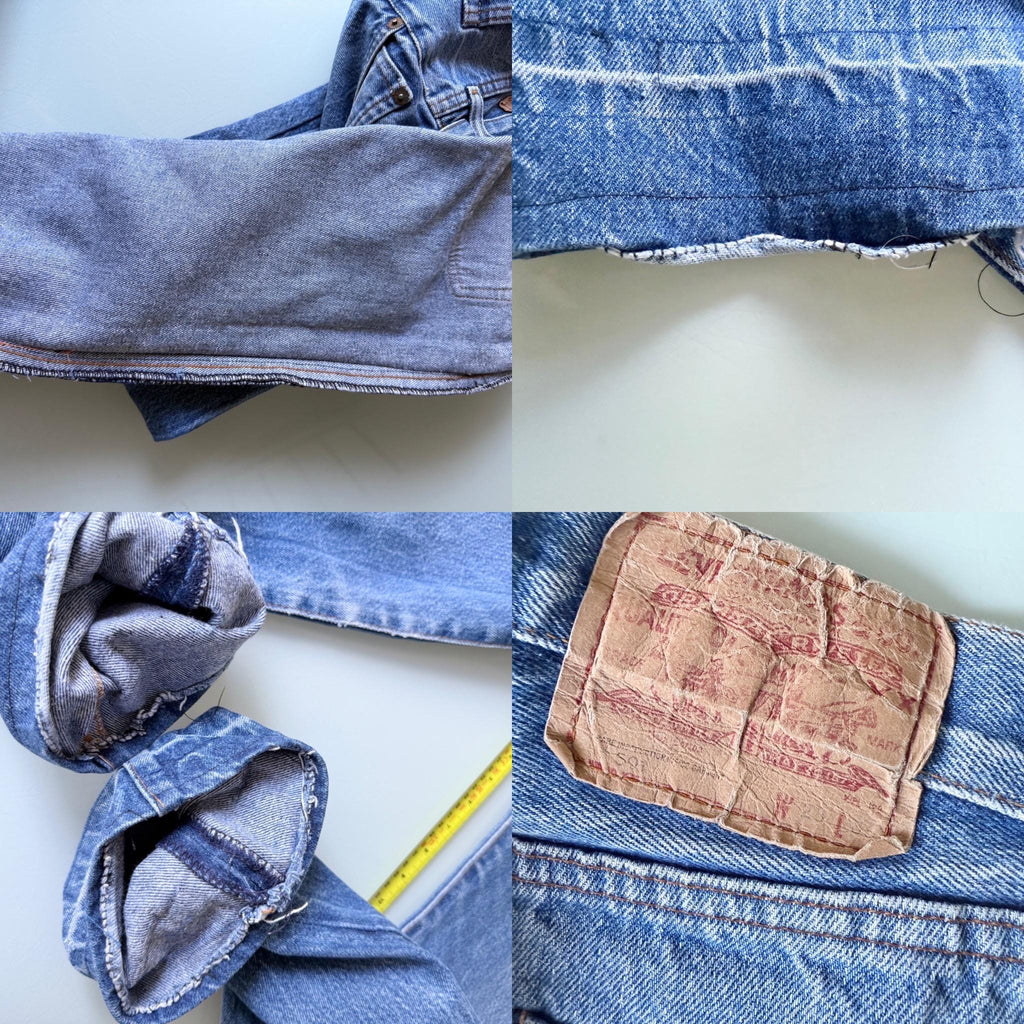 W26 L28 Levis 501 vintage 25-26” measured waist raw dark blue faded  made in 70s France  hol