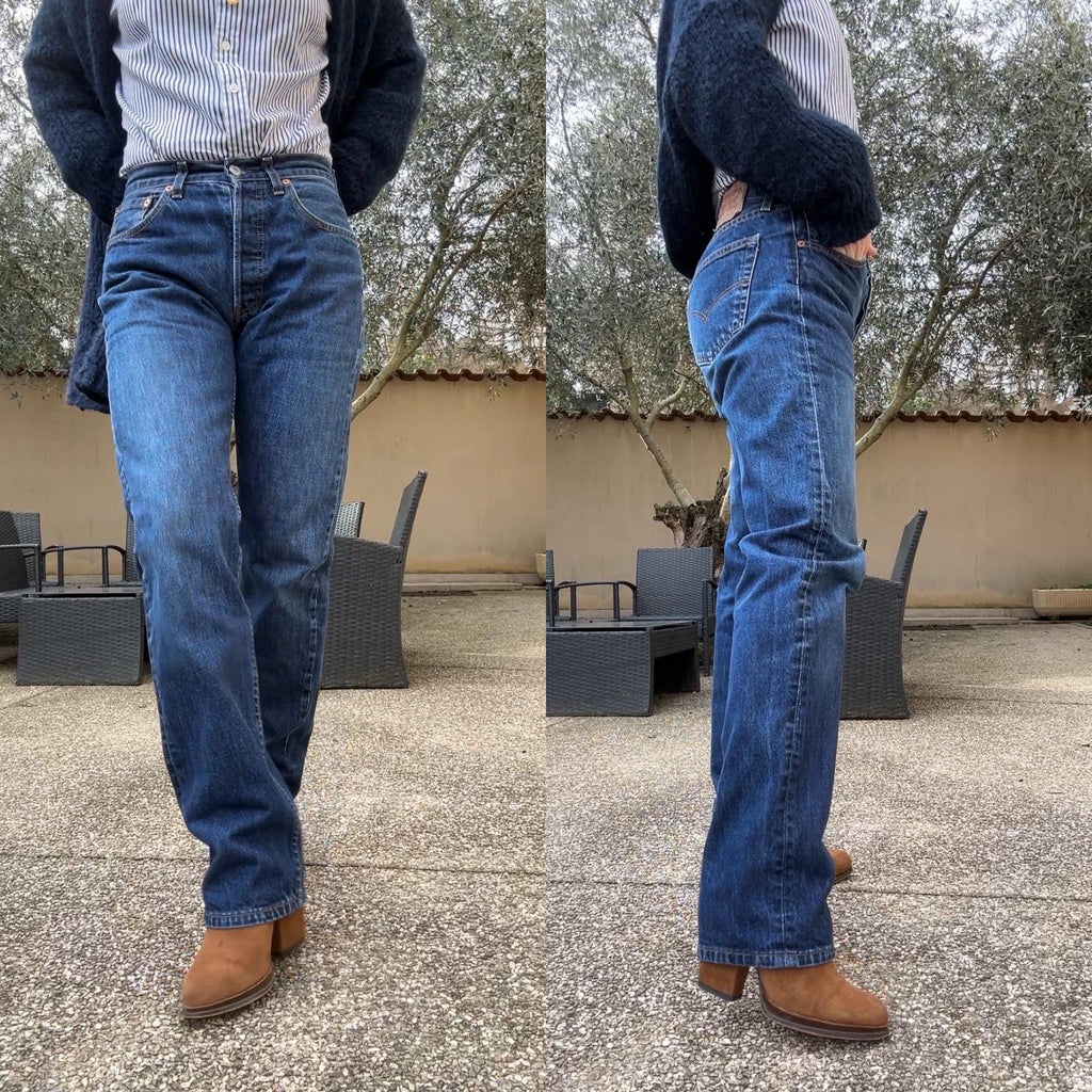 w28 L31 Levis 501 vintage dark indigo blue shade straight leg jeans made in Spain 501 vintage 28” waist decuk
