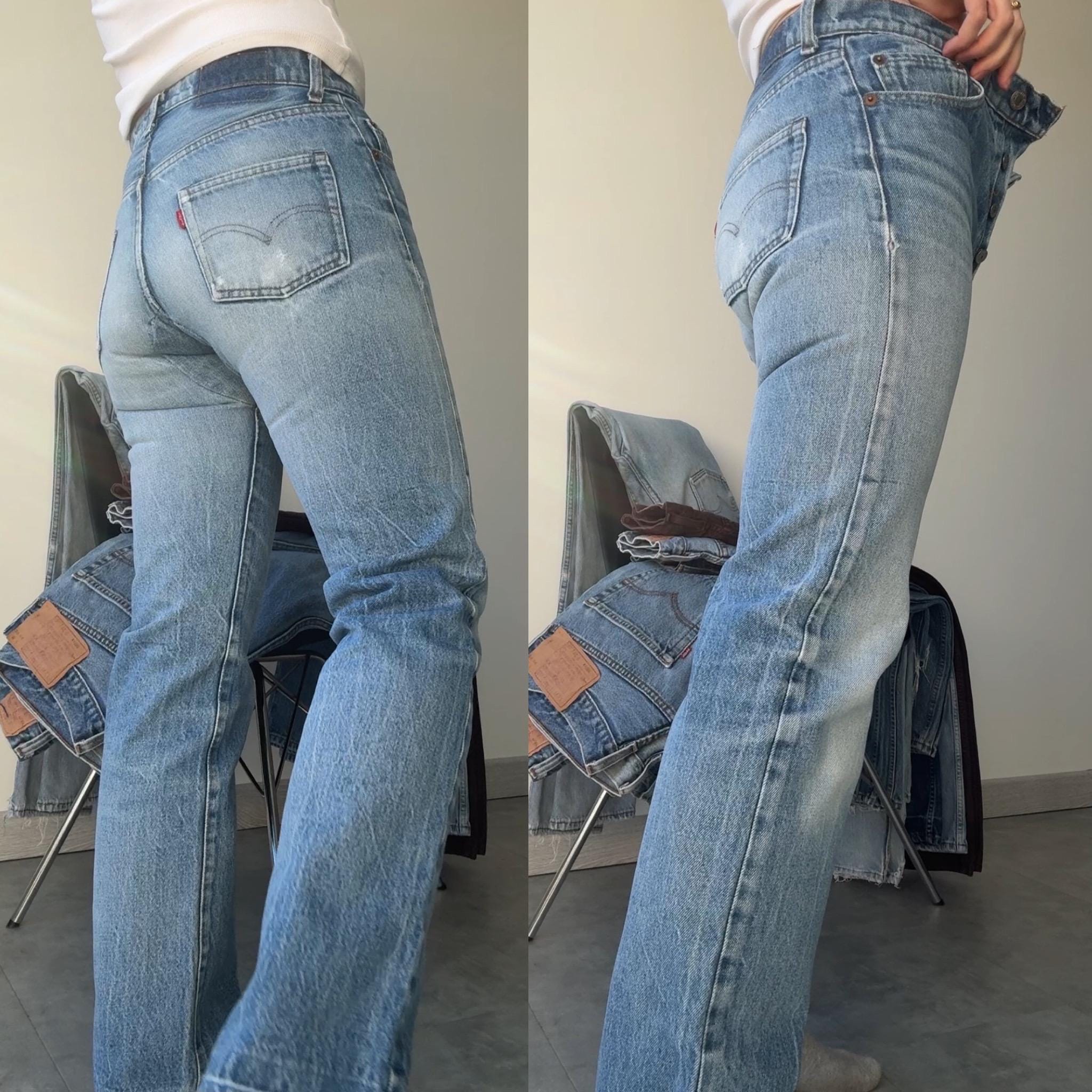 W27 L28 vintage Levis 501 27” measured whiskers faded dark blue made in 80s