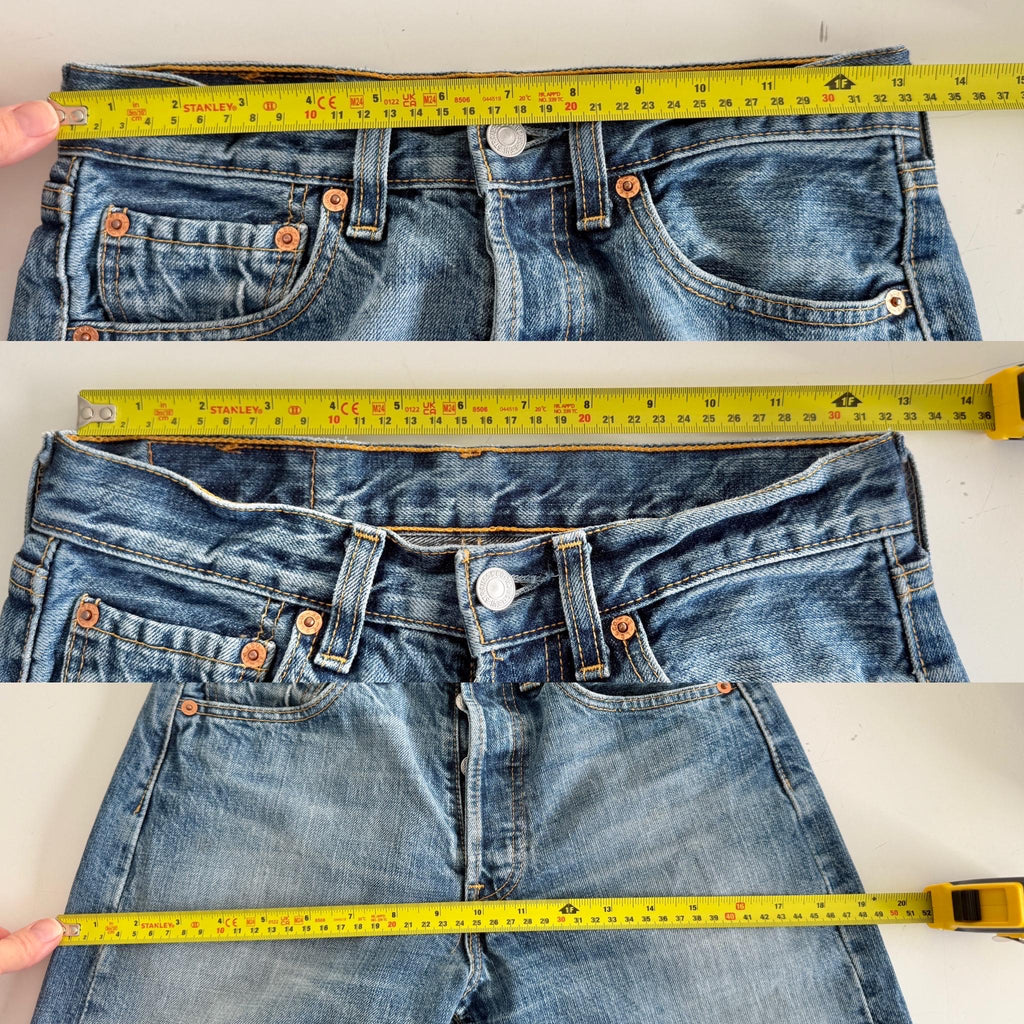 W25 L28 Levis 501 vintage 25” measured waist medium faded blue whiskers made in y2k
