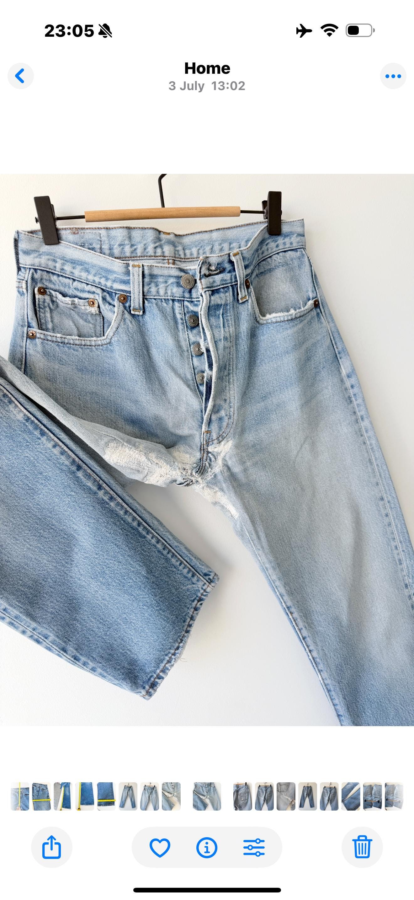 W29 L29 Levis 501 selvedge vintage 28-29” measured waist light blue faded blue made in 80s USA