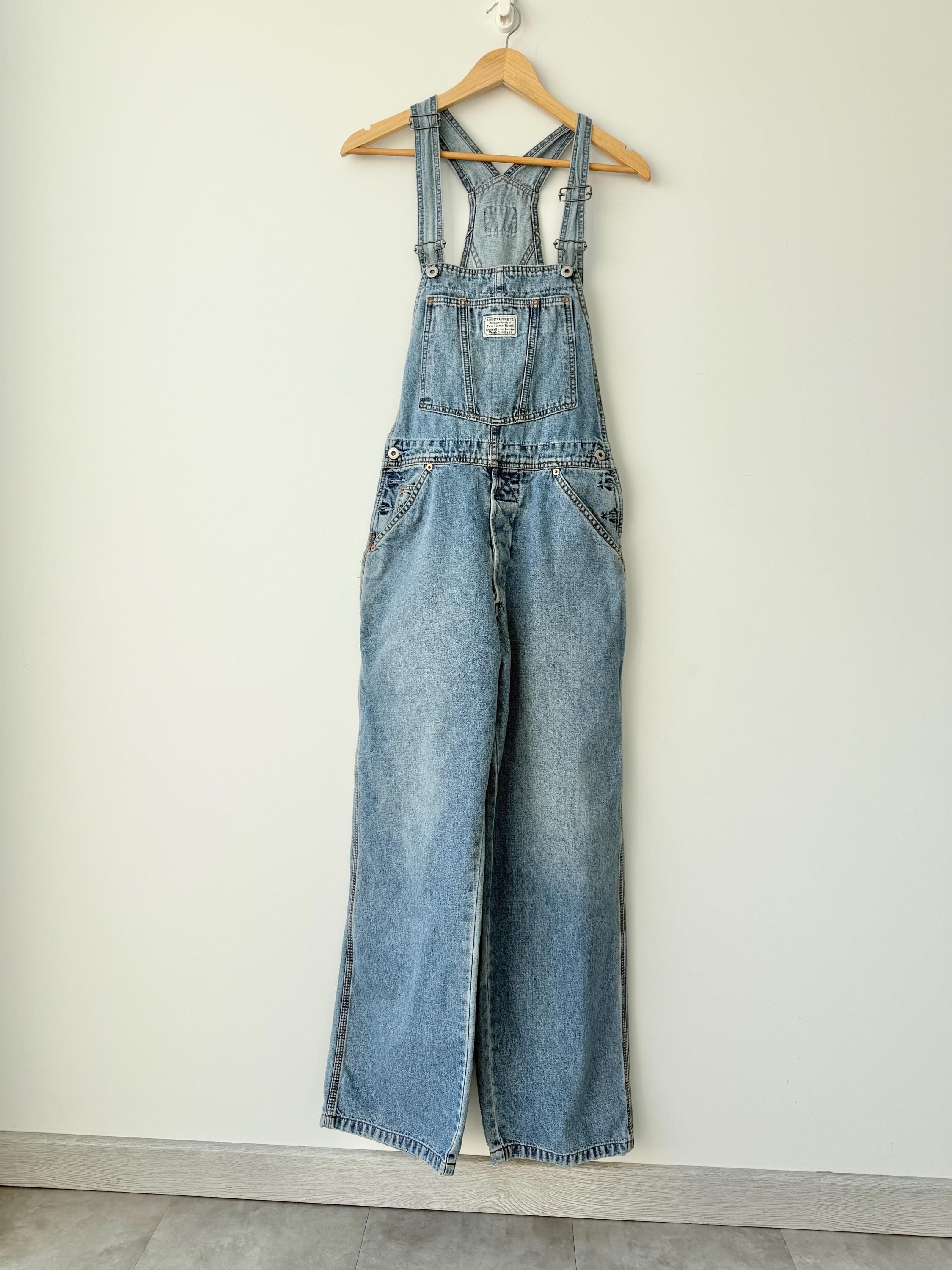 Levis overalls vintage dungarees tag size M Levi’s light faded blue faded straight leg made in 90s