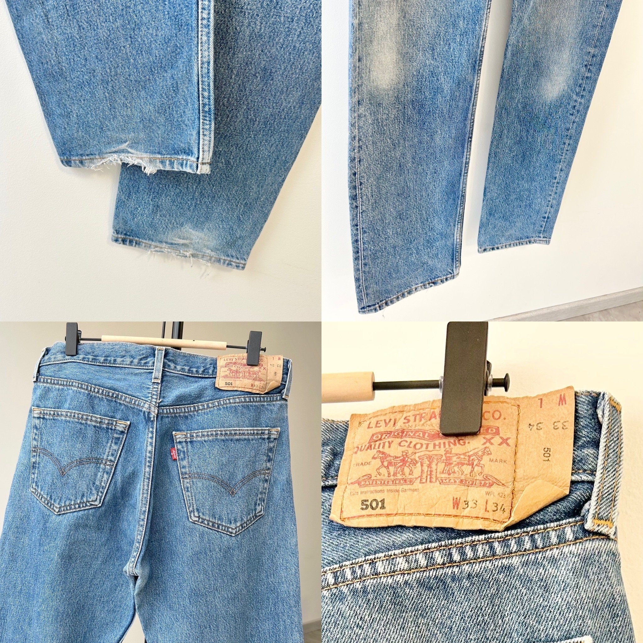 Levis 501 jeans w33 L33 raw blue faded dark blue denim 501 vintage Levi’s faded blue denim 501 vintage